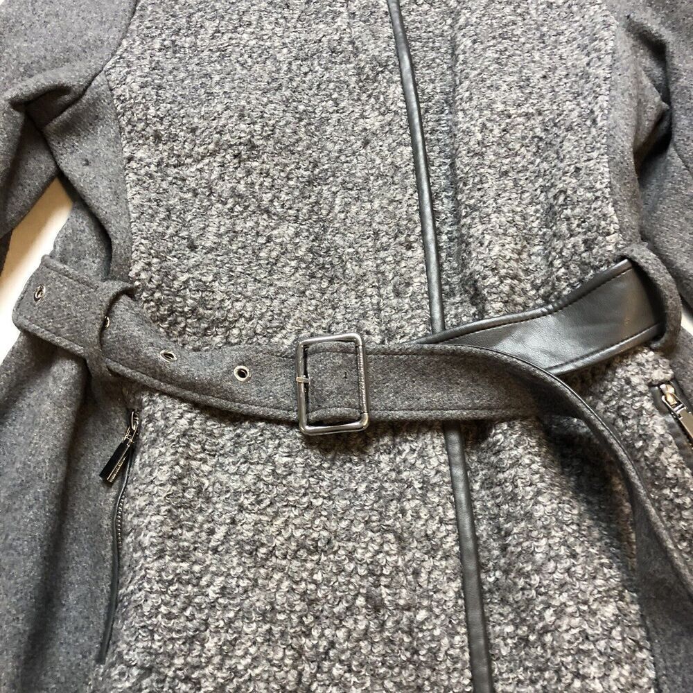 Vince Camuto Gray Mixed-Texture Belted Coat - Picture 2 of 9